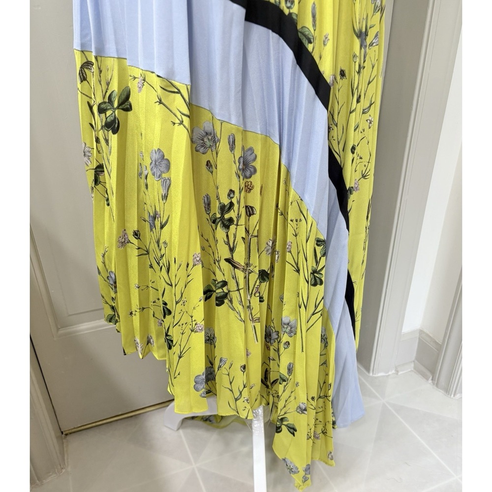 Self Portrait Womens Sleeveless Floral Pleated Asymmetrical Dress Yellow Size 10 - Picture 4 of 12
